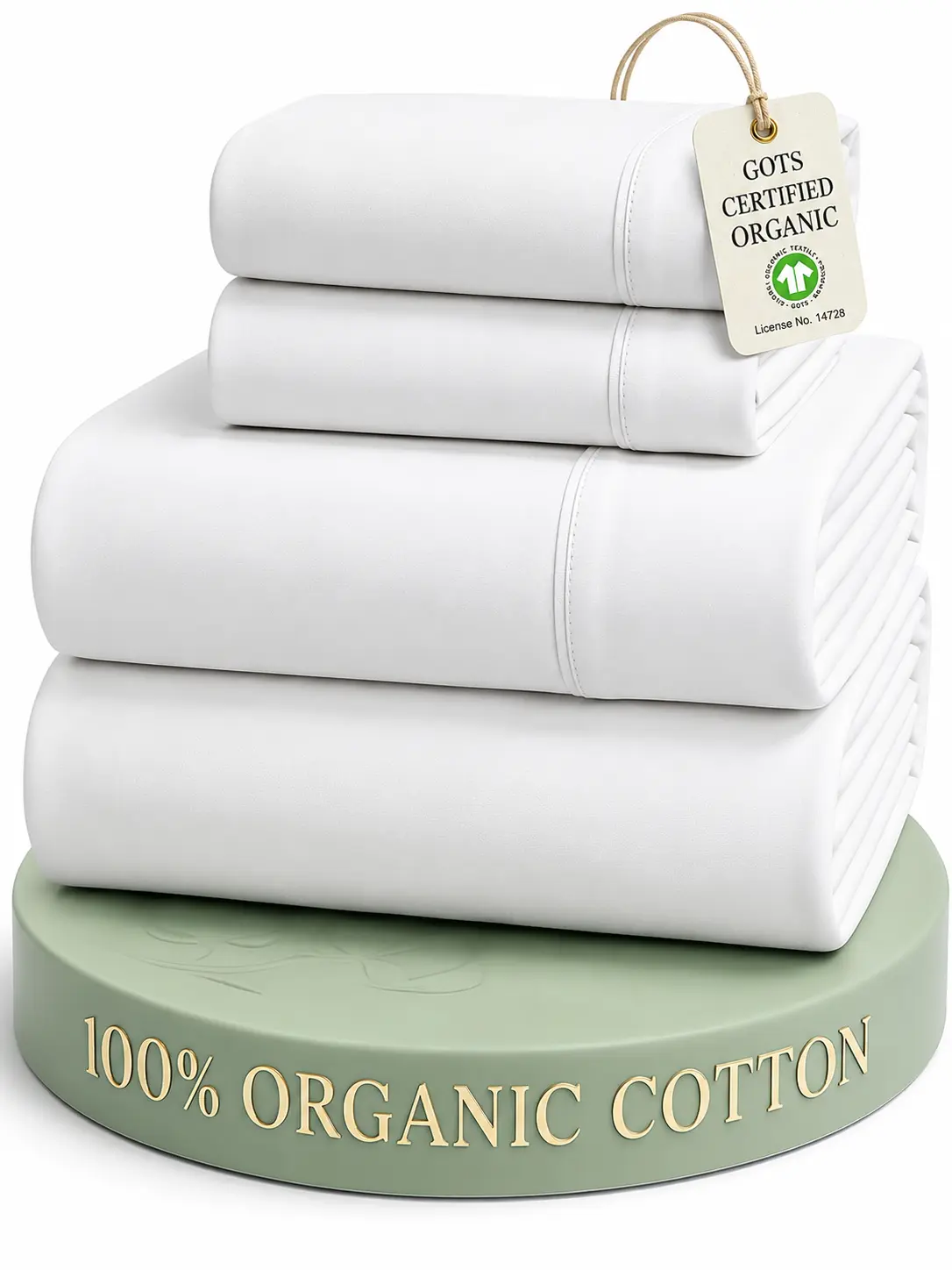 LANE LINEN 100% Organic Cotton Percale Weave Bedding Sets - 15" Deep Pocket Fitted Sheet, Breathable Twin Size White Linens for Dorm Rooms Bed Essentials