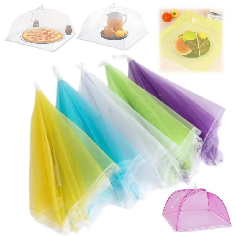 6 Pack Colored Mesh Food Cover Tents, Reusable and Collapsible Large 17" Pop-Up Food Net Protector Umbrella for BBQ, Picnics, Parties, Outdoor