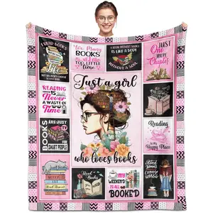 Just a Girl Who Loves Books Reading Blanket 60"X50", Gifts for Book Lover, Book Gifts for Women, Reader/Reading Gift for Books Lovers, Book's Blanket