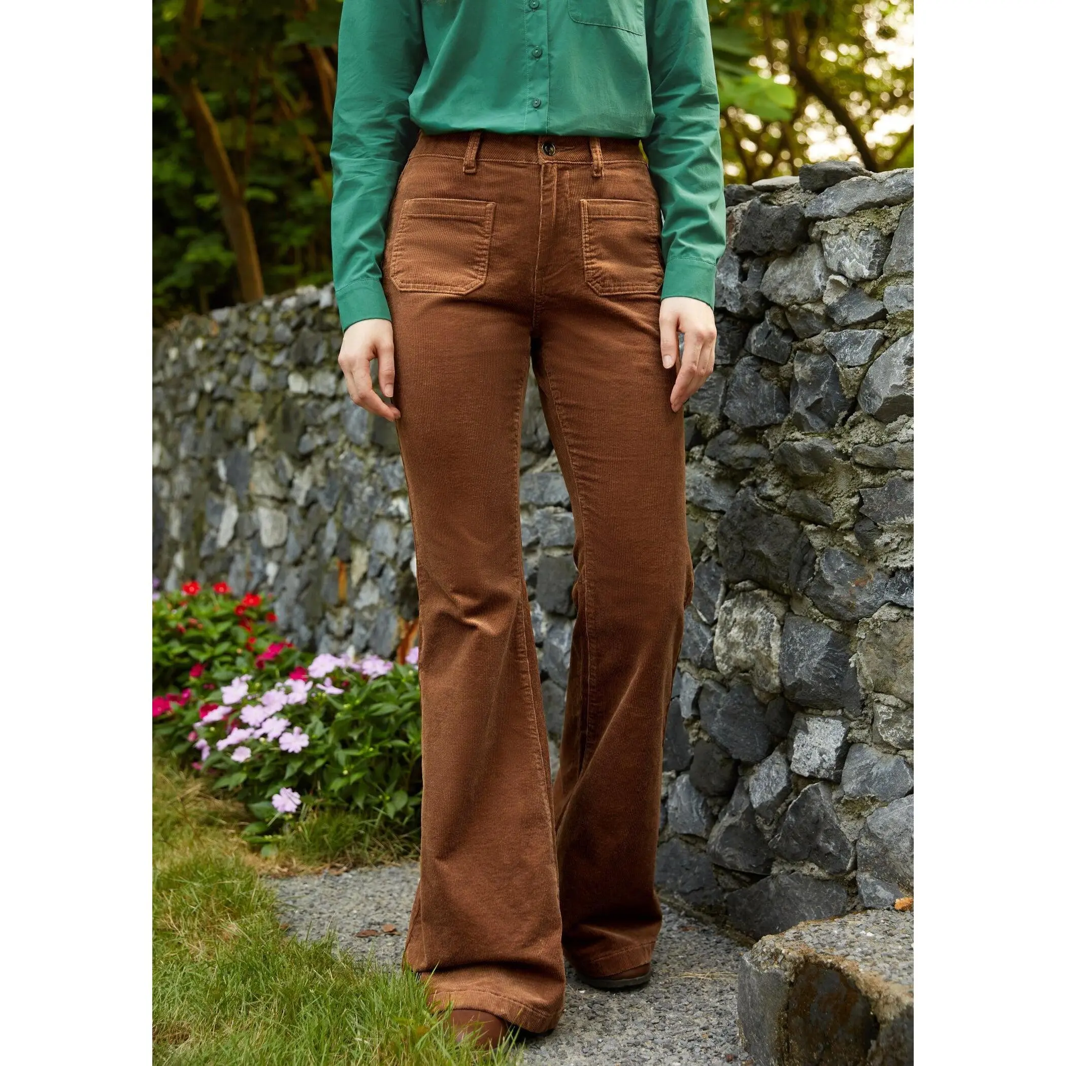 ModCloth All Aboard For Corduroy Flare Leg Pants with Pockets, Stretch Cotton - Camel Brown (Sizes 2-26W)