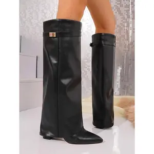 Knee-High Shark Boots, Fashionable Comfortable Shoes, Perfect for Casual Wear, Durable Material, Trendy Design, All-Season Use