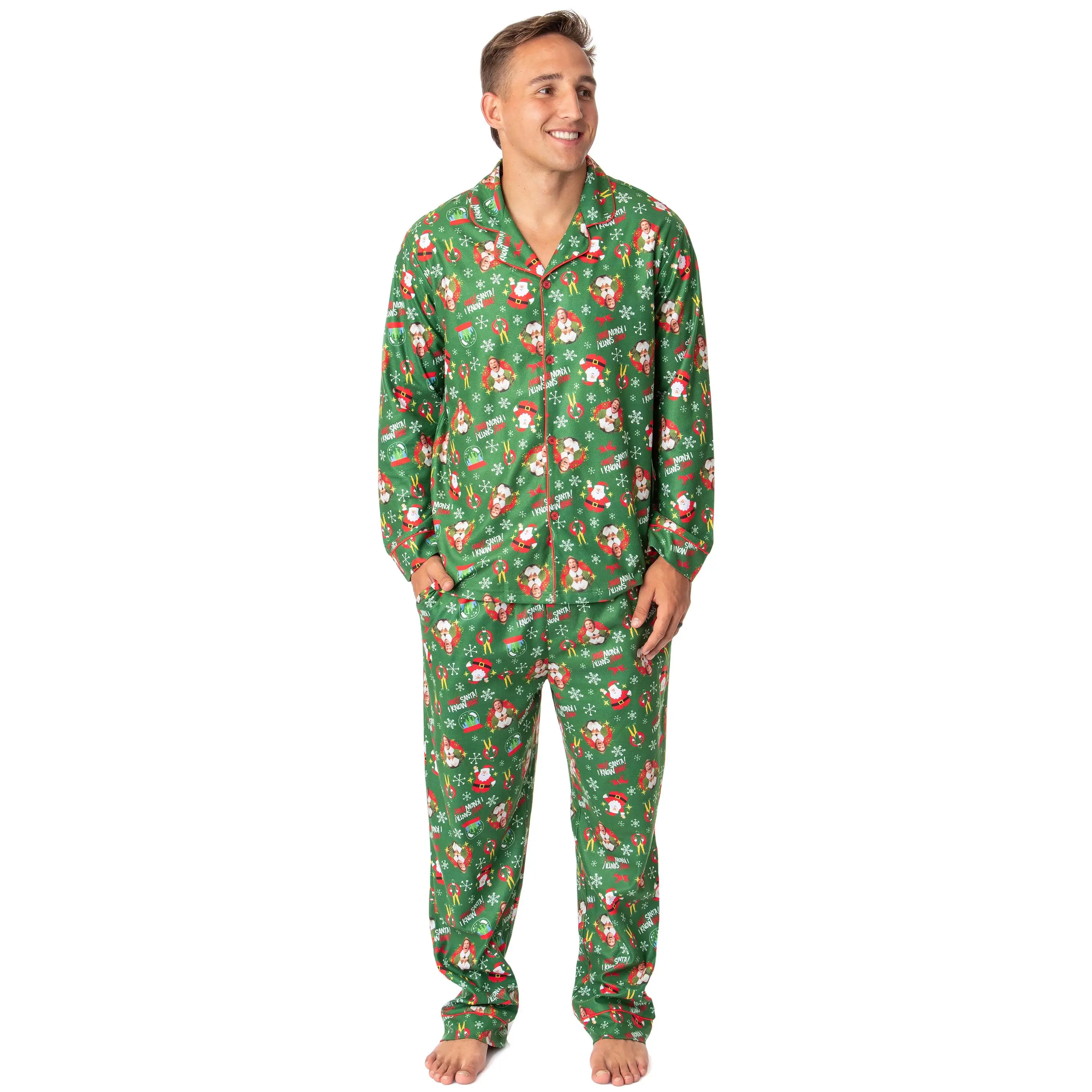 Elf The Movie Mens' Film OMG! Santa! I Know Him! Button Down Sleep Pajama Set