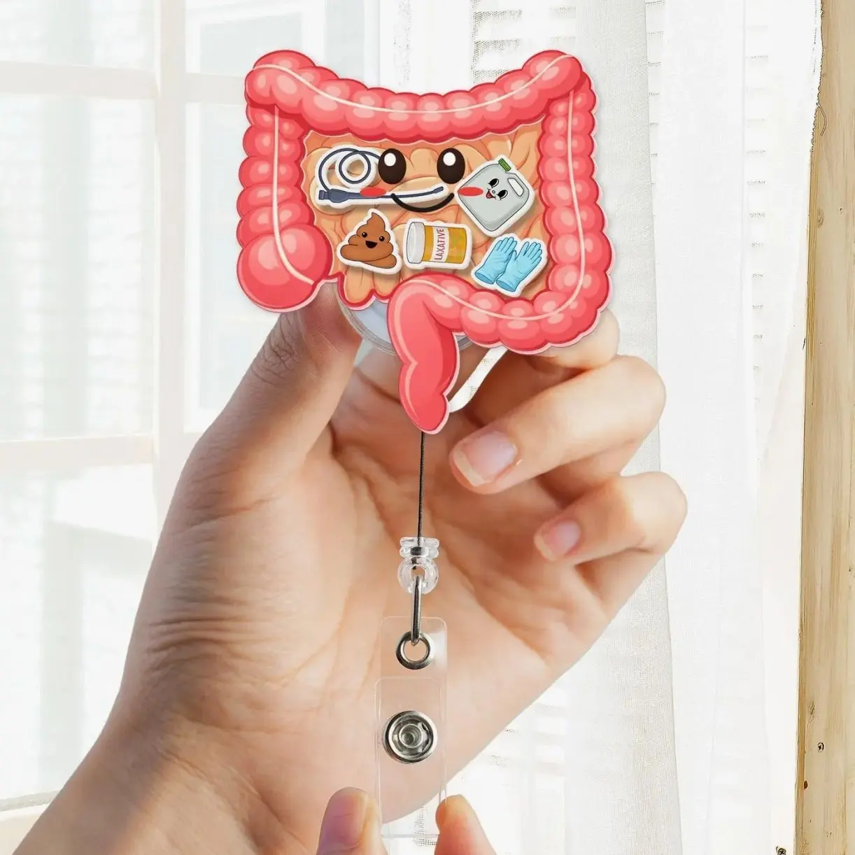 GI Shaker Badge Reel, Cute Colon Digestive Badge Reel, Gastroenterology Nurse ID Holder, Medical Shaker Badge RH4