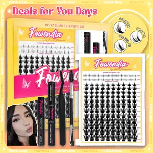 Fowendia California Sunset Wanna Be Freya Manga Lashes Cluster C D Curl DIY Lash Extension Kit and Lash Clusters 8-18mm with Bond Seal and Remover - Ultra-Thin Transparent Bands, Lash Magic Anime False Lash Extension Kit dealsforyoudays