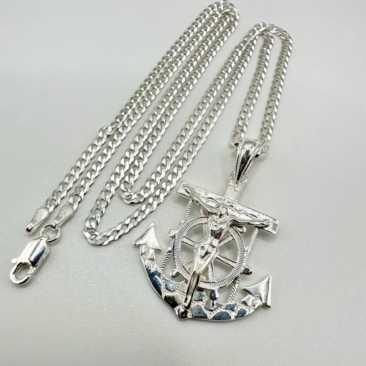 Anchor Necklace Silver 925 with Jesus Pendant - Nautical Jewelry for Men and Women