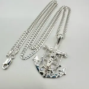 Anchor Necklace Silver 925 with Jesus Pendant - Nautical Jewelry for Men and Women