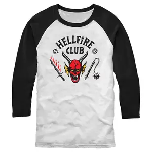 Men's Stranger Things Hellfire Club Costume  Baseball Tee - White/Black - Small