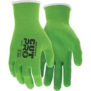 MCR Safety Size XL, ANSI Cut Lvl A3, Puncture Lvl 3, Abrasion Lvl 6, Silicone Coated Cut & Puncture Resistant Gloves Palm & Fingers Coated, Knit Wrist Cuff, Hi-Vis Green, Paired 92737XL