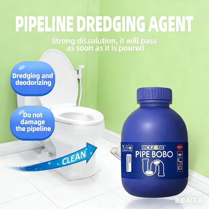 PICKZONE PIPE BOBO -Drain Unclogger Powerful Pipeline Dredging for Kitchen Sinks Shower Drains Tubs Dissolves 200+ Blockages Kills 99% Bacteria Safe for All Pipes Quick Dredging Formula Household Cleaner Bathroom Cleaning Tool