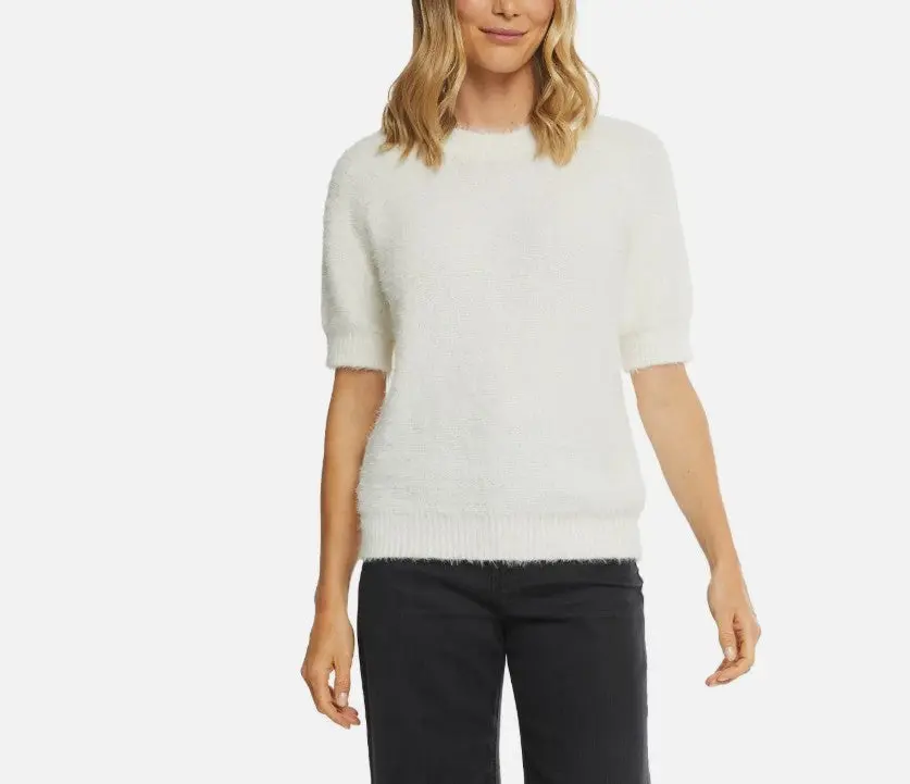 Matty M Ladies' Size Medium (8-10) Short Sleeve Eyelash Sweater, Ivory