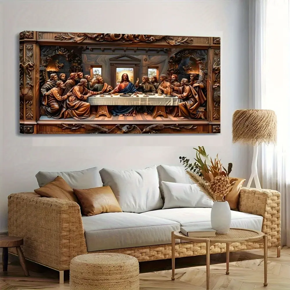 Artistic "The Last Supper" Photo Print (30x60in) - Religious Adult Home Wall Decoration, Living Room Church Wall Art, Cheetah Leopard Print Posters, Whimsy Decor Easter Gift
