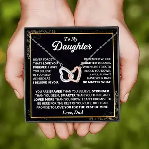 To My Daughter Necklace From Dad With Heartfelt Message Card, Father Daughter Necklace Gift For Birthday Wedding Graduation Mother's Day