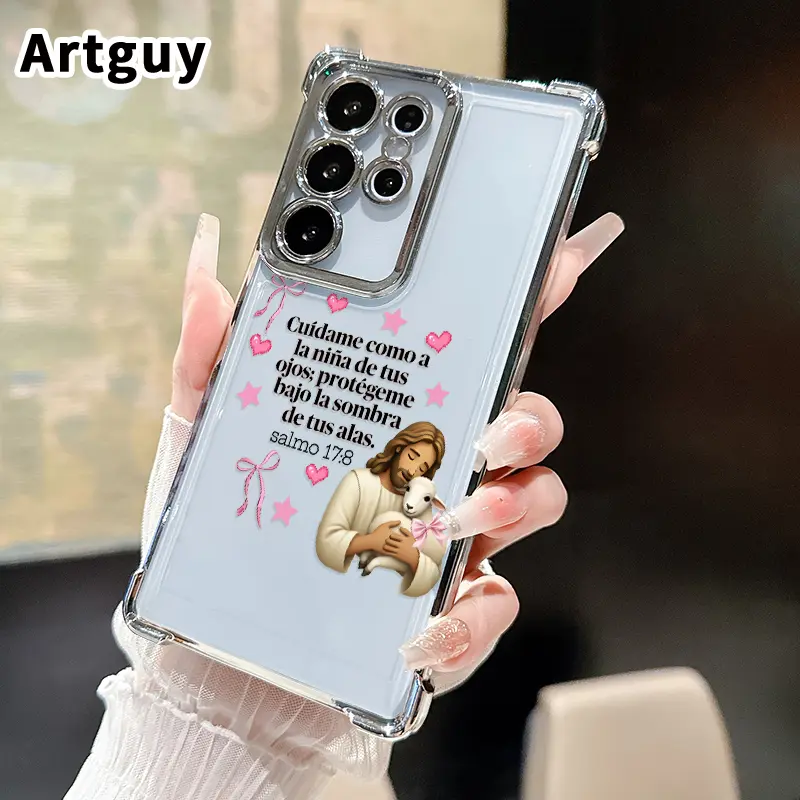 Compatible with Samsung Galaxy S23 Ultra S24 Plus S25 S22+ FE Edge Phone Case Divine Embrace Pattern Four Corner Drop Resistant Electroplated Transparent TPU Soft Trendy Cover