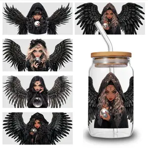 5 Sheets Dark Angel UV DTF Stickers Plastic Self-Adhesive Labels UV DTF Stickers Transfer Sticker Decal Suitable for 16 oz Glass UV DTF Transfer Stickers for Glass Cups side  eyes