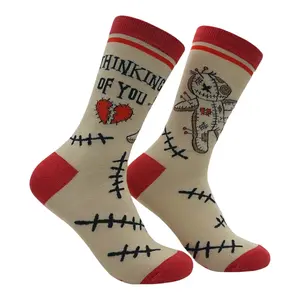 Women's Thinking Of You Socks Funny Sarcastic Voodoo Doll Graphic Novelty Footwear for Ladies Funny Graphic Socks Comfortable Fitted Spandex Cotton