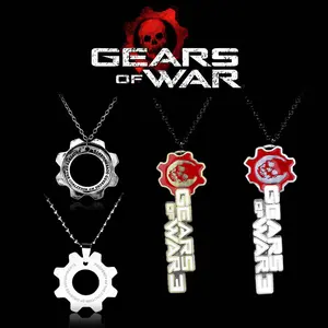 War Machine Skull Necklace， Gear Logo Pendant Chain ，Gaming Inspired Men's Jewelry ， Trendy Viral Gift ， Stainless Steel Streetwear Gothic Cross