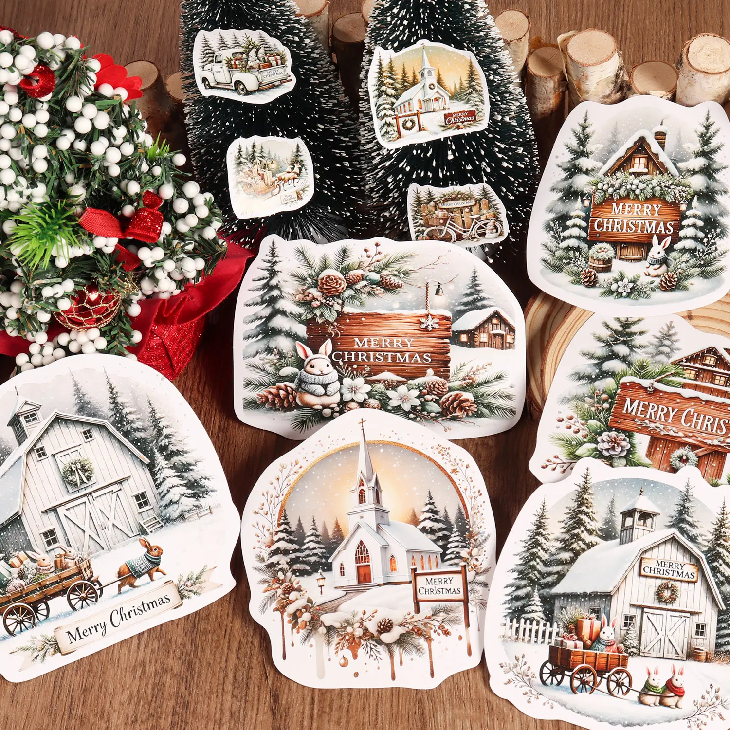 JAIIMAN 16cards, 4envelopes, 26stickers DIY Special-shaped White Rustic Christmas Decorative Writable Thick Postcard Set, for Scrapbooking Supplies, DIY Christmas Crafts, Blessing Card, Greetingcard, Collecting and Gifting, Holiday Decorations
