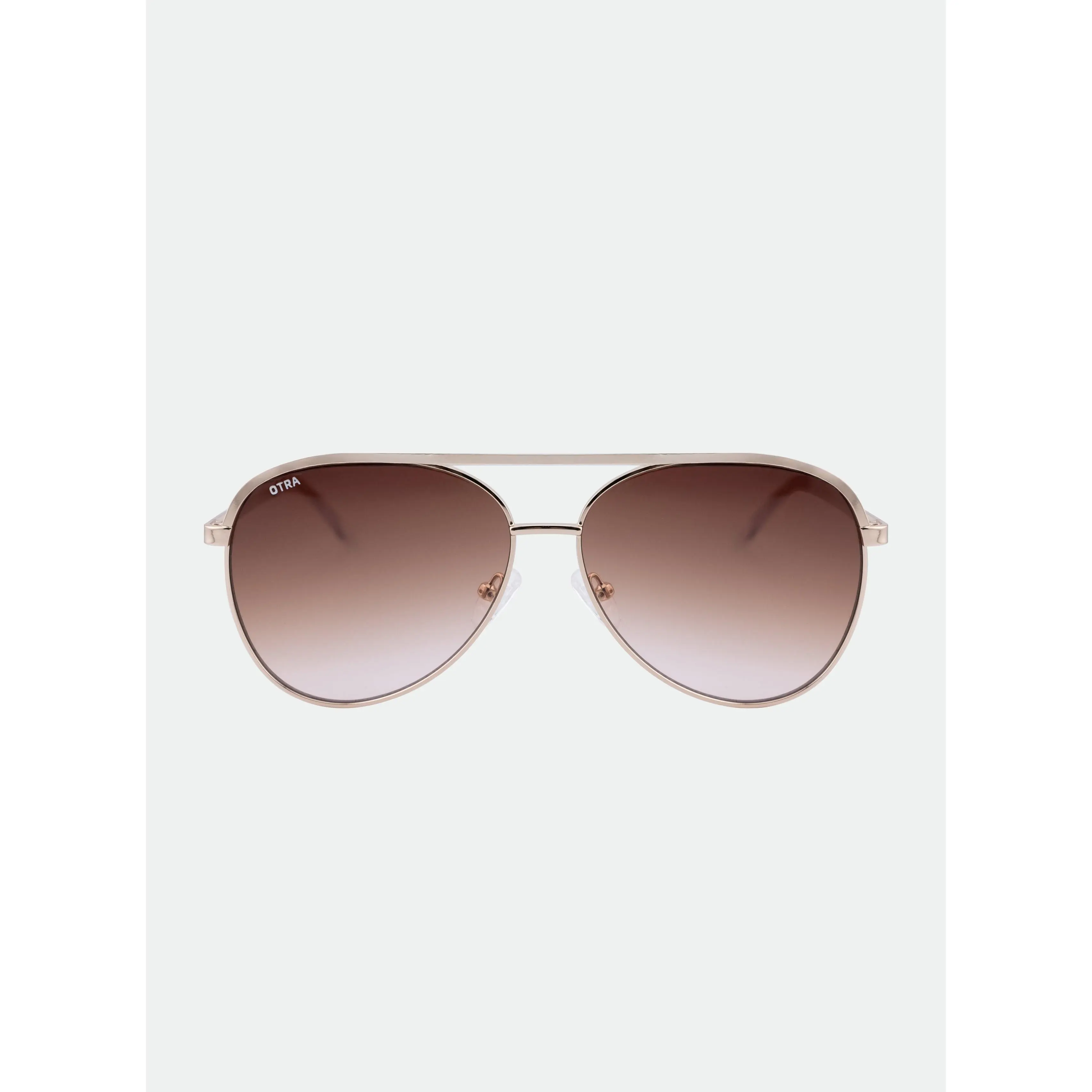 OTRA Charlie Women's Rounded Aviator Sunglasses, Gold Metal Statement Frame with Polarized Brown-to-Pink Gradient Lenses, 100% UV Protection, Stylish Accessories, Statement Frame Glasses