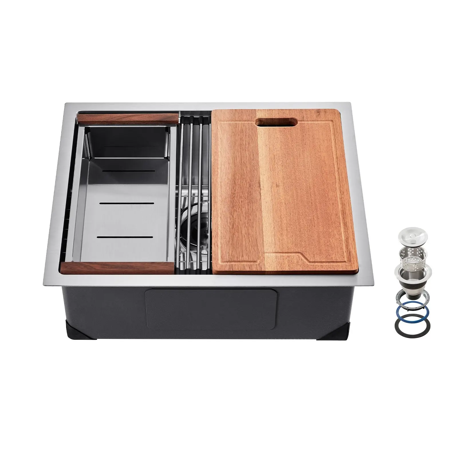 23-Inch Stainless Steel Kitchen Sink: Undermount Single Bowl Drop-In Basin Brushed Finish, Rust-Resistant Construction, Noise-Reduction Pads, Heavy-Duty Durable Build, Easy Installation, Compatible with 1-Hole or 3-Hole Countertop
