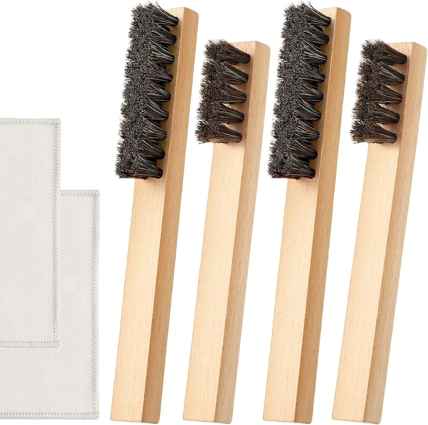 6 Pieces Silver Polish Set, 4 Wooden Silver Cleaning Horsehair Brushes with 2 Pieces Polish Cloth Jewelry Cleaning Kit for Detail Work, Jewelry Tarnish Silverware Plateware(Classic)
