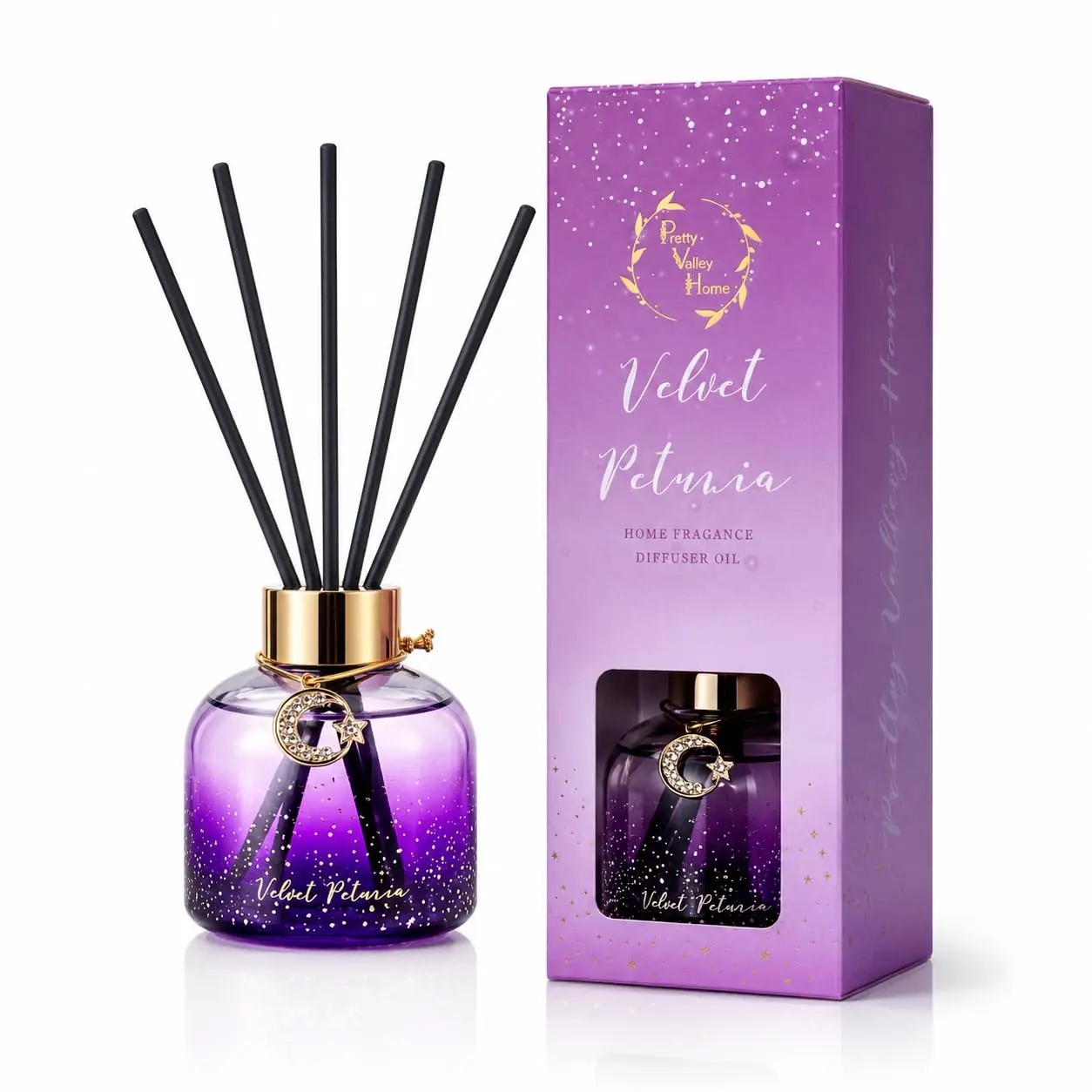 Reed Diffuser Set, Pretty Valley Home Diffuser 80Ml / 2.7 fl OZ Gift Box - Includes Reed Diffuser Sticks, Long Lasting Fragrance Oil and Glass Bottle for Office Living Room Decor (Velvet Petunia)