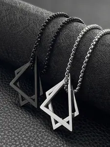 Simple Geometric Triangle Combination Necklace, Hip Hop Trendy Unisex Couple Pendant, Fashion Jewelry for Men and Women