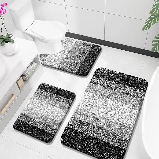 3‑Pieces Gradient Bathroom Rugs Set, Shaggy Absorbent Bath Mats with Non‑Slip Backing, Machine Washable Decorative Area Rugs for Bathroom & Kitchen
