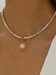 Boho Handmade Beaded Clavicle Necklace Pendant, Star Moon Sun Charm, Style, Fashion Jewelry for Women, Fashionable Jewelry Accessories
