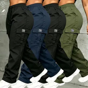 Women's 4-Pack Vintage Loose Cargo Pants - All-Season Activewear Bottom, Minimalist Athletic Sportswear, Drawstring, Large Pockets, Curve-Concealing Slimming Legs, Suitable for Casual Wear, Sports