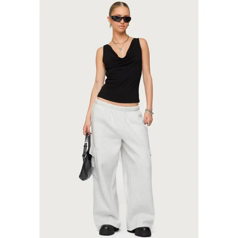 Petite Wide Leg Cargo Sweatpants
