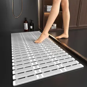 Summerwins Nature Rectangle Rubber Non-Slip Bathtub Mat, 36x16 in Odor-Free Self-Drying Textured Washable Shower Mat with Powerful Suction Cups, Easy-to-Cut, Grey, Odor-Free Bath Mats, Self-Drying Bath Mats,summerwins