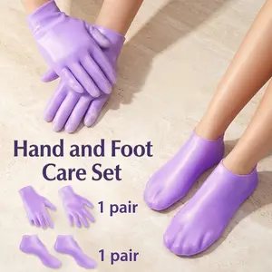 2-Piece Reusable Silicone Care Set, 1 Pair Hand Care Gloves & 1 Pair Foot Care Socks, Soft Comfortable Moisturizing Home Spa Kit for Daily Use