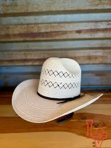 Los Vaqueros Straw Hat Tall Crown Two Rounds Tan