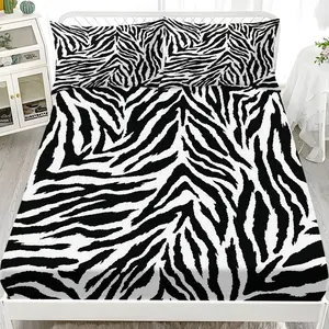 Zebra Pattern Bedding Set, Includes 1 Fitted Sheet and 2 Pillowcases (no Pillows), Polyester Material, Digital Print, All Seasons Use
