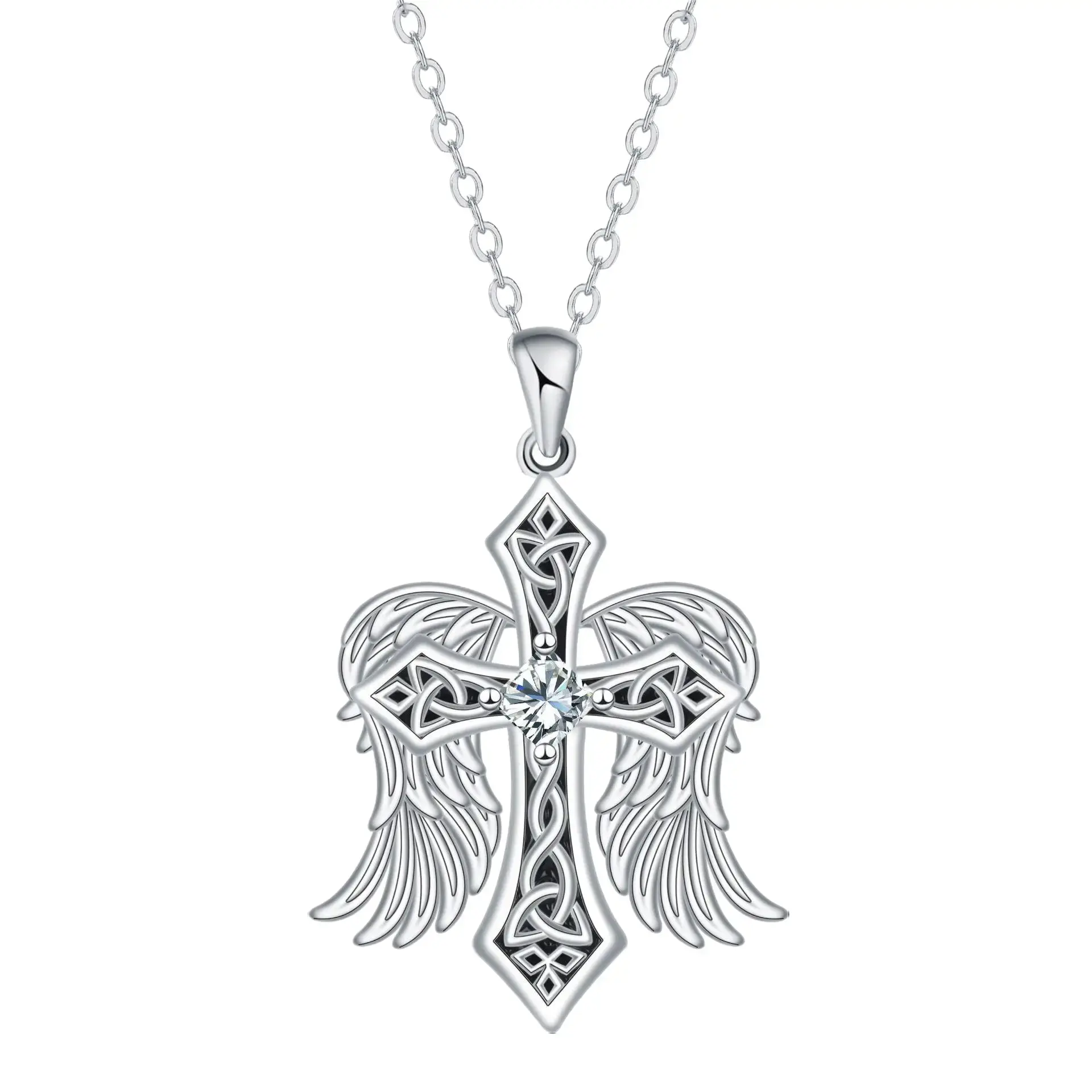 Magic mark Angel Wing Cross Necklace, Silver Plated Faith-Inspired Spiritual Pendant for Daily Wear, Unisex Memorial and Birthday Gifts, Memorial Gifts, Sympathy Gifts