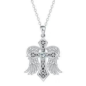 Angel Wing Cross Necklace – Christian Faith Protection & Memorial Pendant   womens gifts   stuff to get gf for valentine   chains   gifts for women  necklace birthday gifts for gf cross necklace initial necklaces