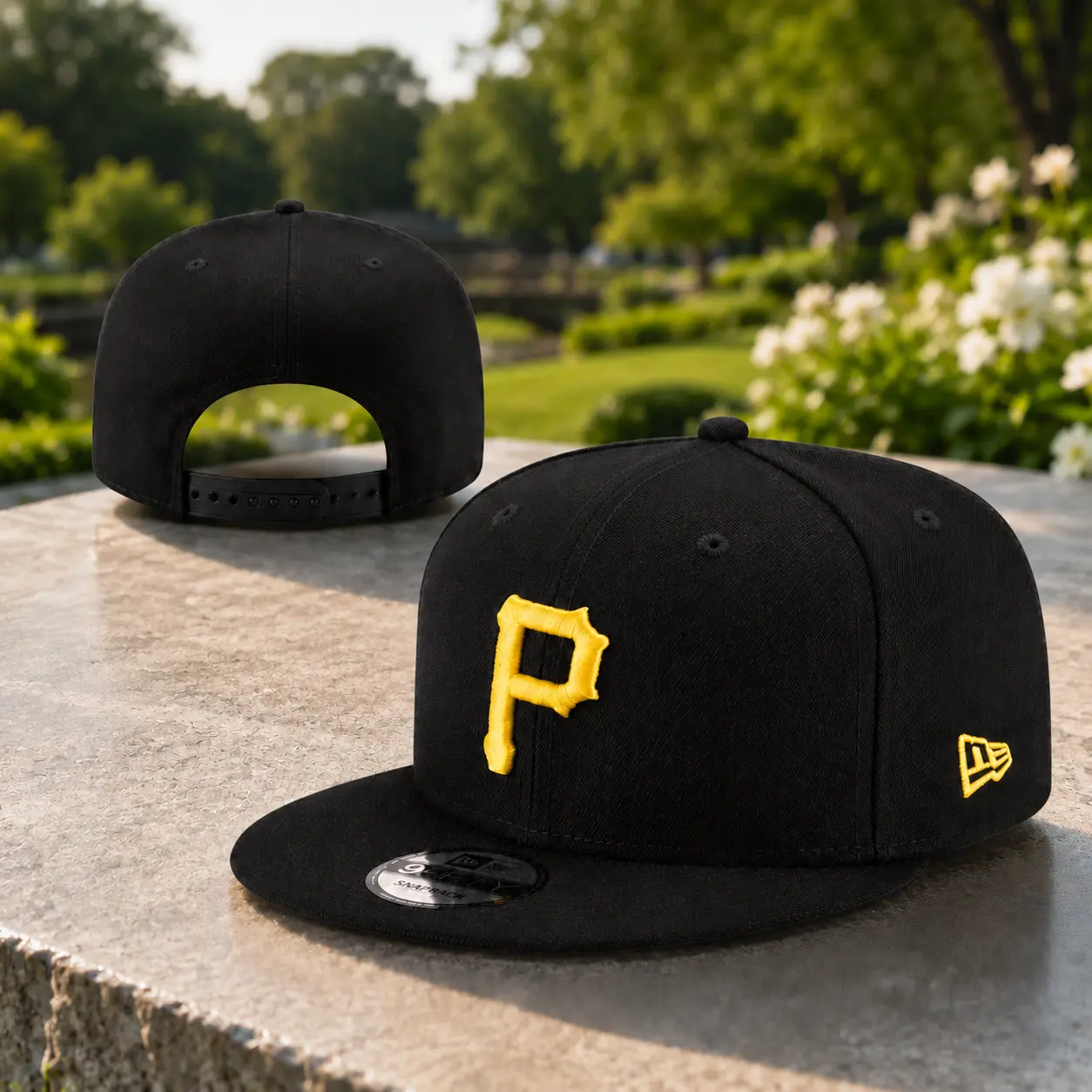 New era Steel City Heritage Yellow P Monogram Snapback | Premium Structured High Crown Flat Brim Hat | Midnight Black Urban Fan Wear new