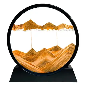 Moving Sand Art Liquid Motion – 3D Deep Sea Sandscape Picture, Round Glass Frame Display, Flowing Sand Relaxing Toy for Desktop, Home Office Decor