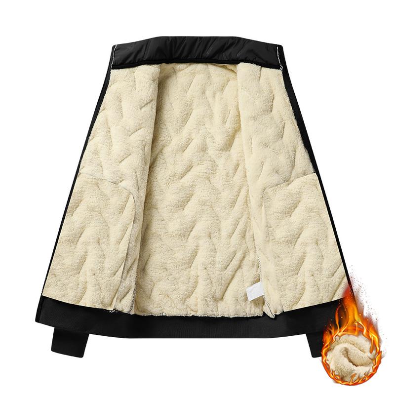 Men's Casual Set for Autumn and Winter, Stand Collar Long Sleeve Jacket and Pants Set, Men's Winter Jacket with Fleece Lining, Polyester Fabric, Hooded Casual Set with Pockets Clothes Menswear Beige