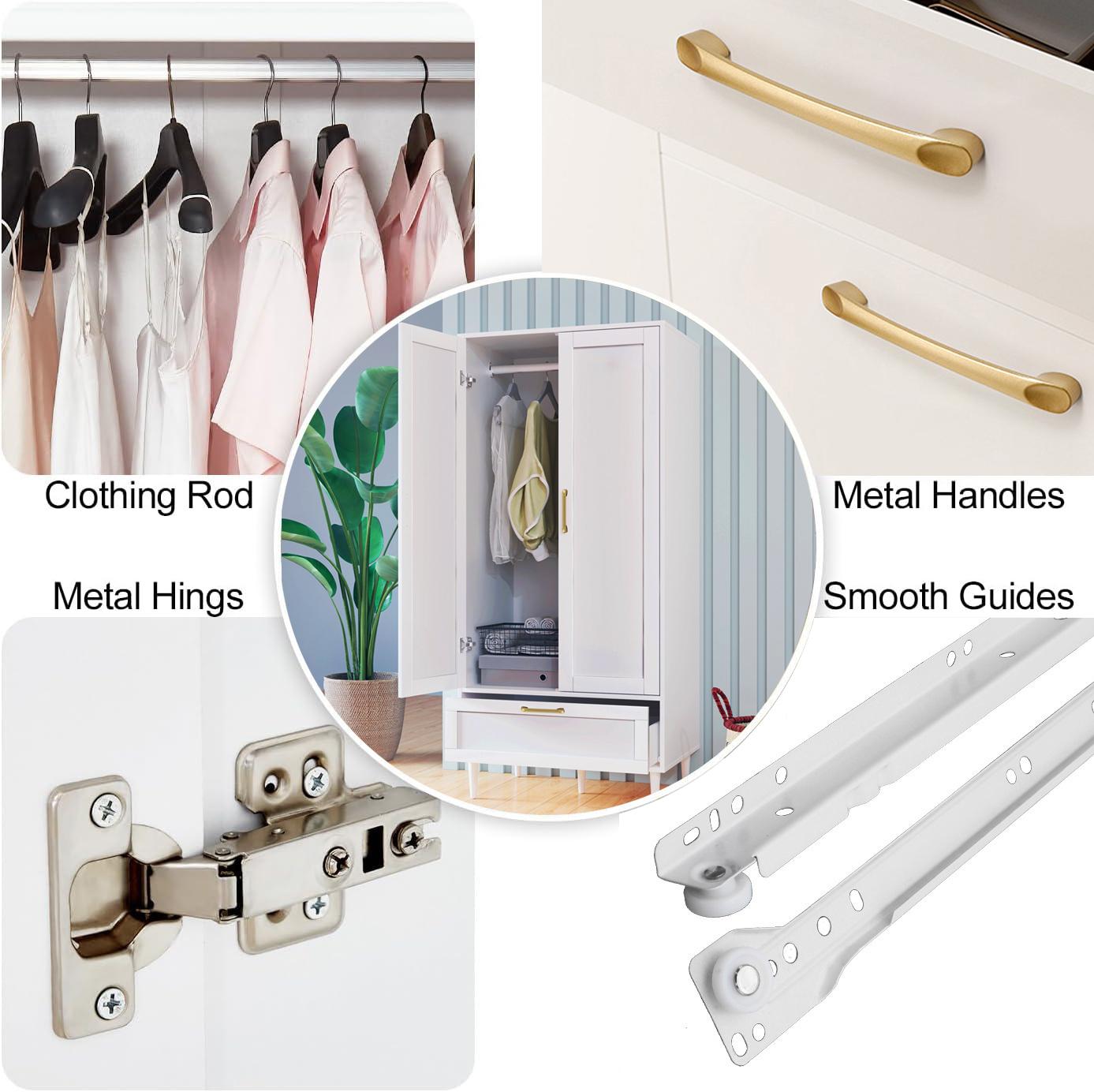 Wardrobe Closet With 2 Doors & Drawer Armoiresand Wardrobes With Shelves And Hanging Rail Freestanding Wooden Wardrobe Cabinet For Bedroom