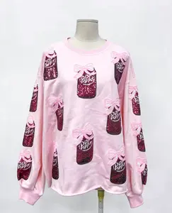 Sparkles Sequins Dr Pepper Bow Pink Sweatshirt