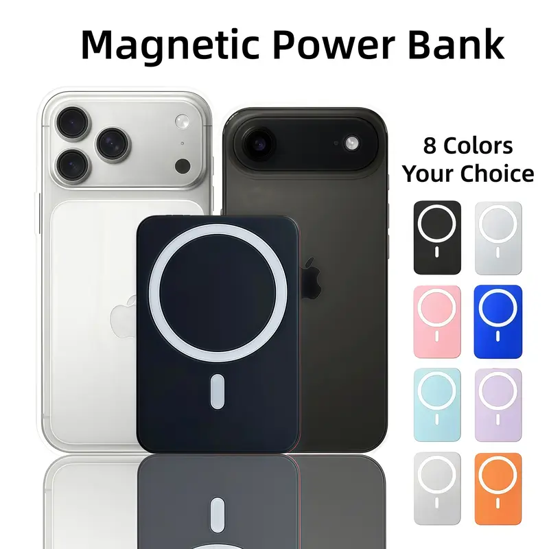 ARTCYBER Magnetic Portable Battery Power Bank, 5000mAh (5000-10000mAh Range), 15W Wireless Charger with USB-C Quick Charge Single Port, Compact Lightweight Mobile Phone Accessory with Cable & Magnetic Ring, for iPhone 12-17 & Qi Devices