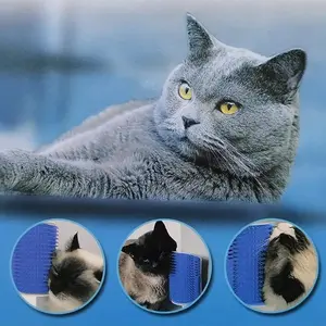 2-Pack Self Grooming Cat Brush with Catnip, Wall Corner Massage Comb & Scratcher Tool for Long and Short Hair Cats and Small Dogs, Gray
