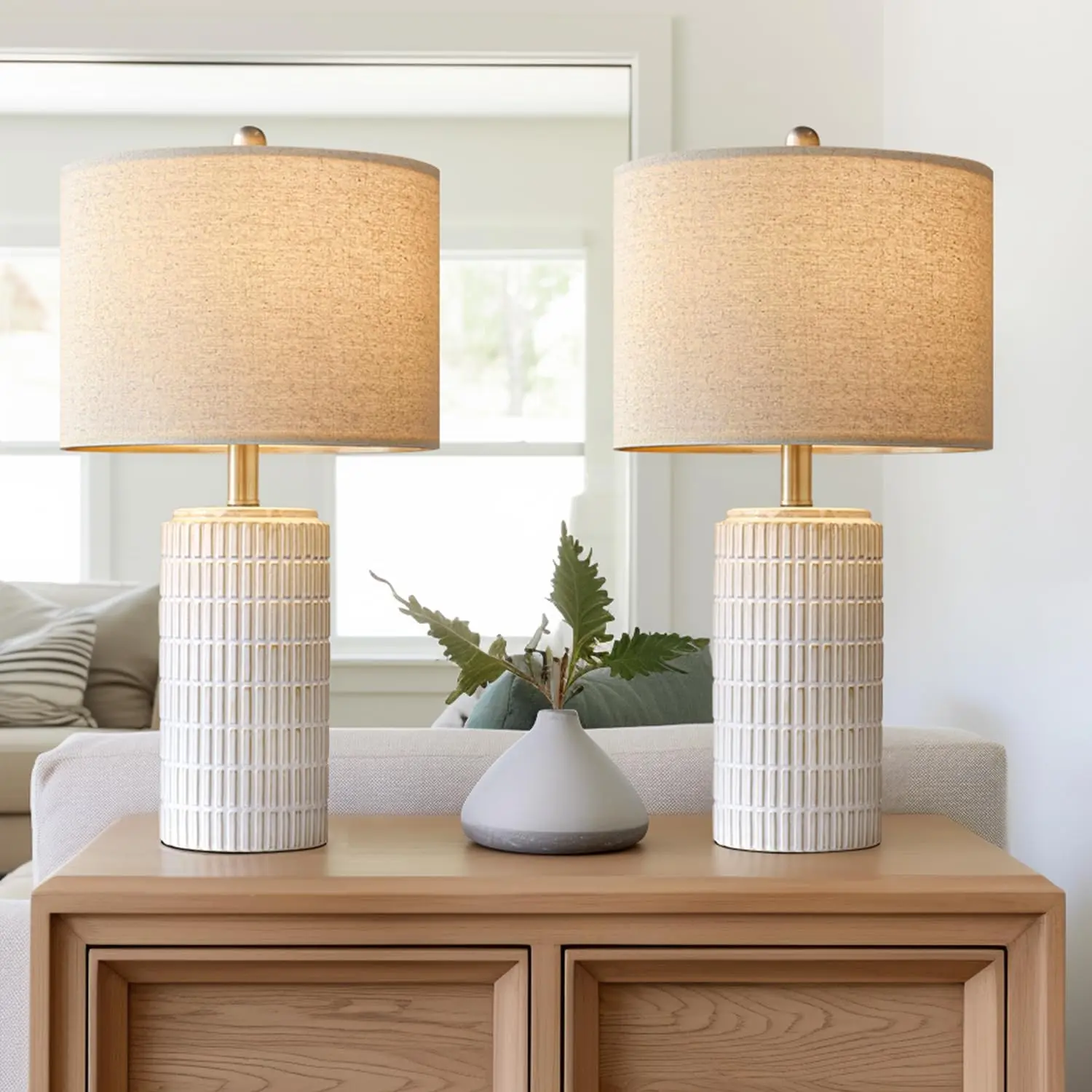 23" Modern Ceramic Table Lamp Set of 2 for Living Room White Desk Lamps for Bedroom Farmhouse Bedside Nightstand Lamp House Warming Gifts New Home Decor End Table Lamps Gifts for Women Mom Beige