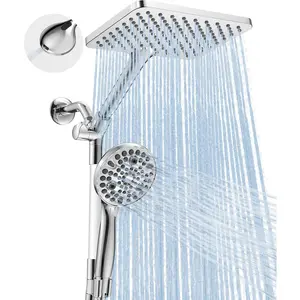 Dual Handheld Shower  Combo, 2-in-1 Rain Shower Heads System Wide Rainfall Shower  and 10 Modes High  Hand Held Showerhead with Built-in Power Wash - Chrome