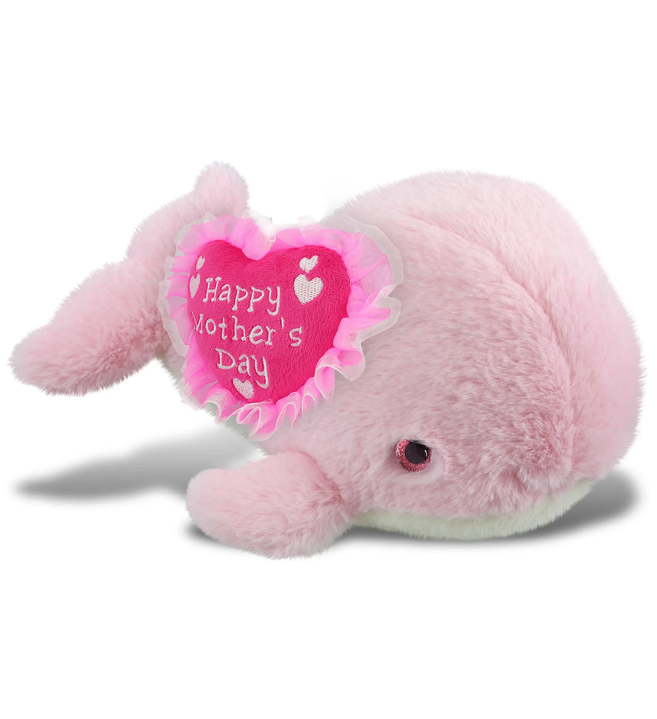 DOLLIBU 13" Super-Soft Polyester Pink Whale Stuffed Animal Plush, Embroidered Heart Accent, Cute Novelty Design, Soft Realistic Details, Unisex Mother's Day Gift Dollibu Pink Whale Stuffed Animal Plush Heart, Fabric