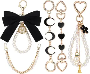 Sureio 5 Pcs Bag Extender Chain Pearl Purse Ribbon Bow Keychain Strap Charms Accessories for Handbag Mini Auto Closure Chaos Fixer Pouch