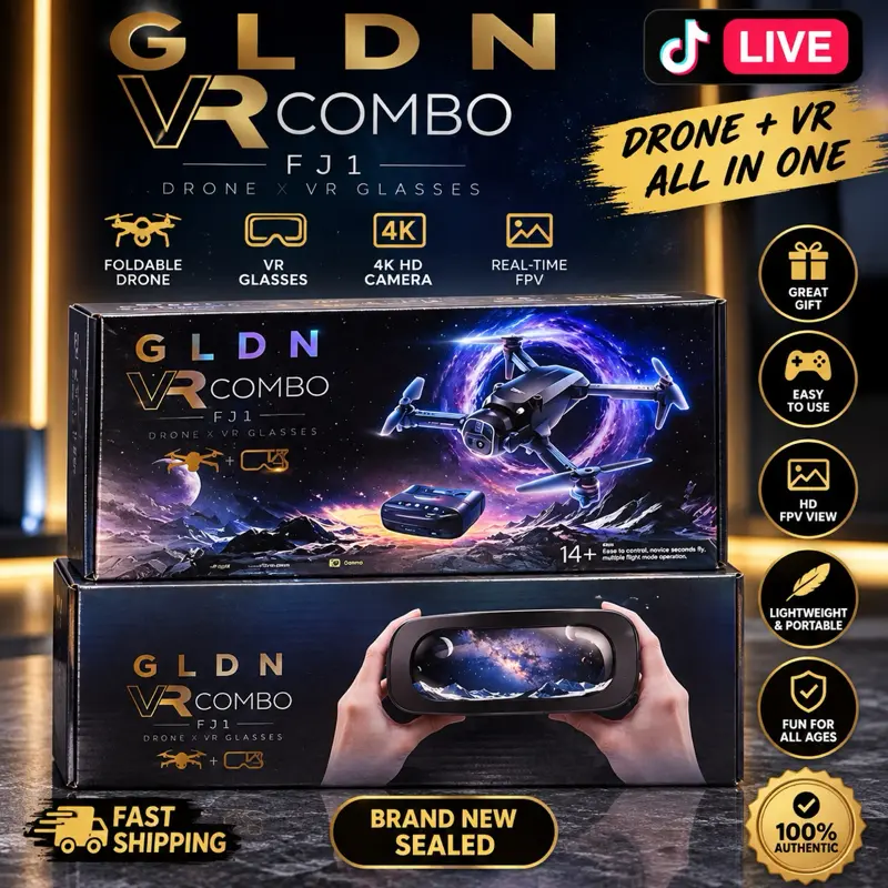 $2000 GLDN VR Combo FJ1 Drone & VR Glasses 4K HD Camera Real-Time FPV Foldable Drone Easy to Use Fun for All Ages Brand New Sealed