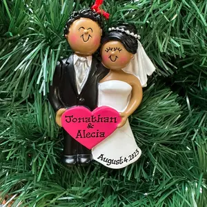 Personalized African American - newlywed Couple -just Married -Mr & Mrs - Christmas Ornament