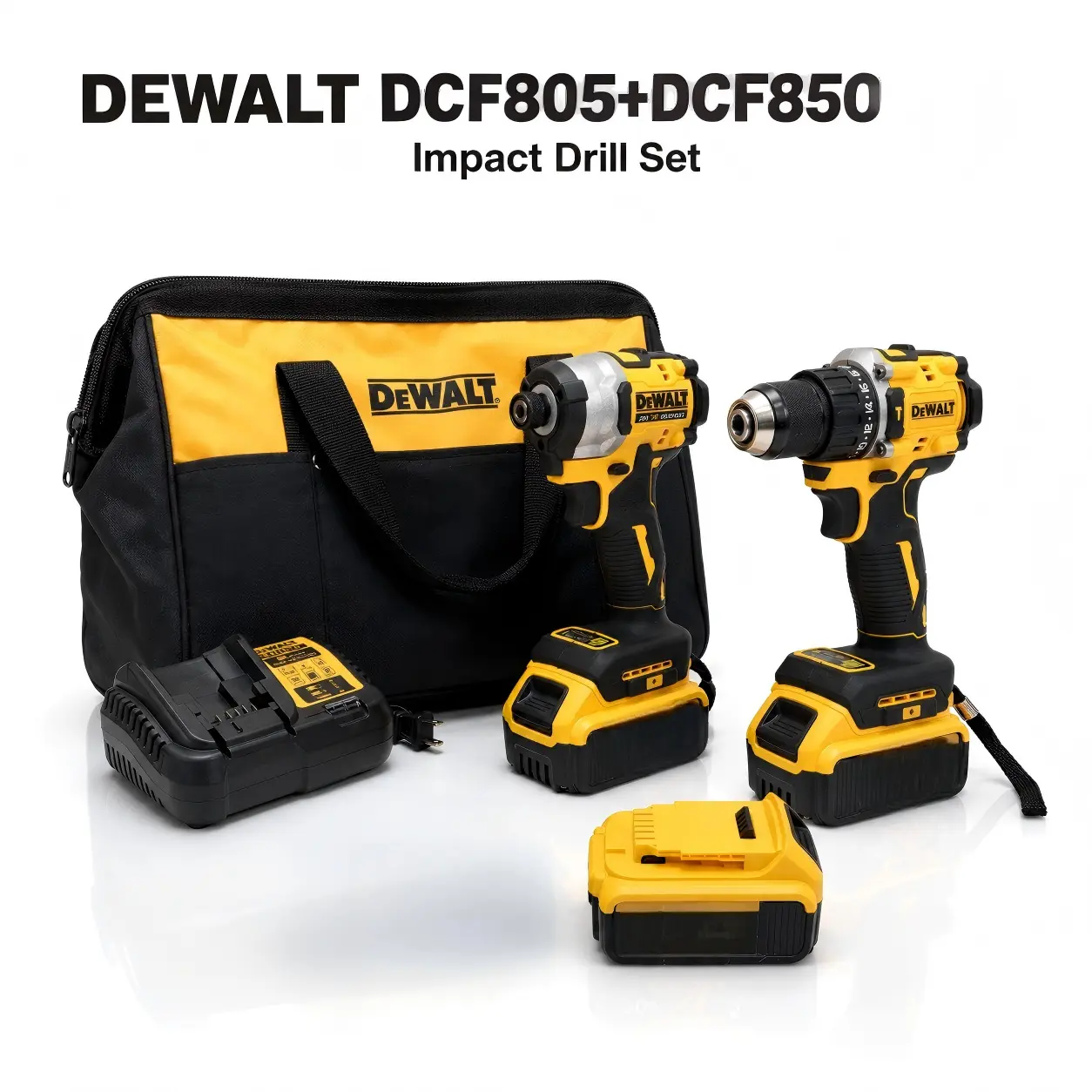 DEWALT DCF850 Impact Driver & DCF805 Hammer Drill Combo Set - High Torque, Dual Adjustable Variable Speeds, Heavy-Duty Cordless Power Tools with Drill + Charger for Construction Professionals, Batteries